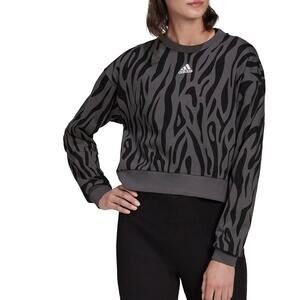 Adidas Tiger Print gray and Black crop cotton sweatshirt / XL